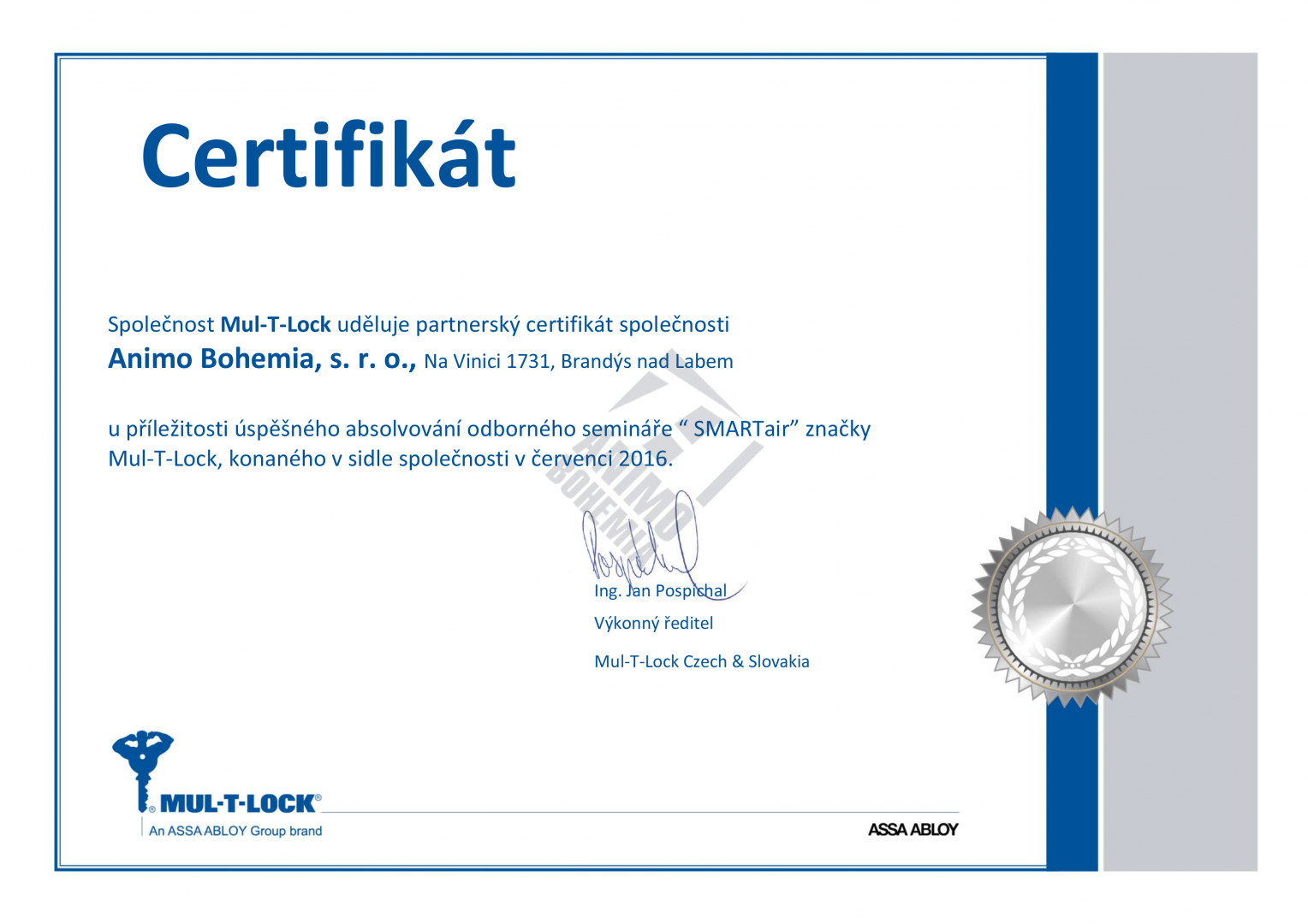 Certifikát Mul-T-Lock 