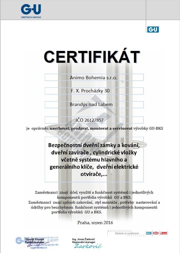 Certifikát GU-BKS